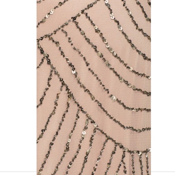 NEW $260 Adrianna Papell Art Deco Beaded Blouson Gown in Taupe Pink [SZ 2‎ ] - Picture 2 of 11